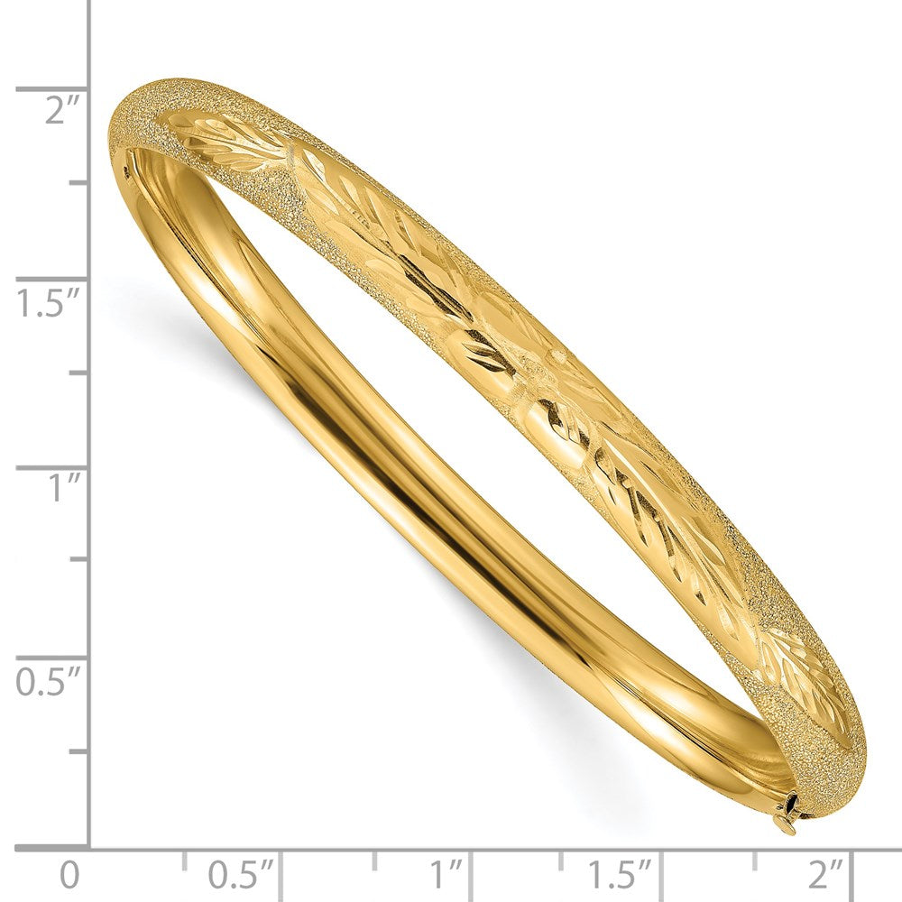 14K Yellow Gold 4/16 Oversized Laser Cut 6.00mm Hinged Oval Bangle Bracelet