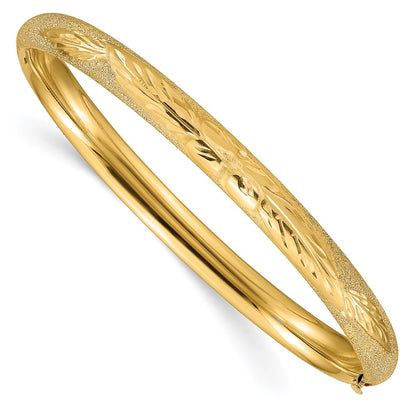 14K Yellow Gold 4/16 Laser Cut 6.00mm Hinged Oval Bangle Bracelet