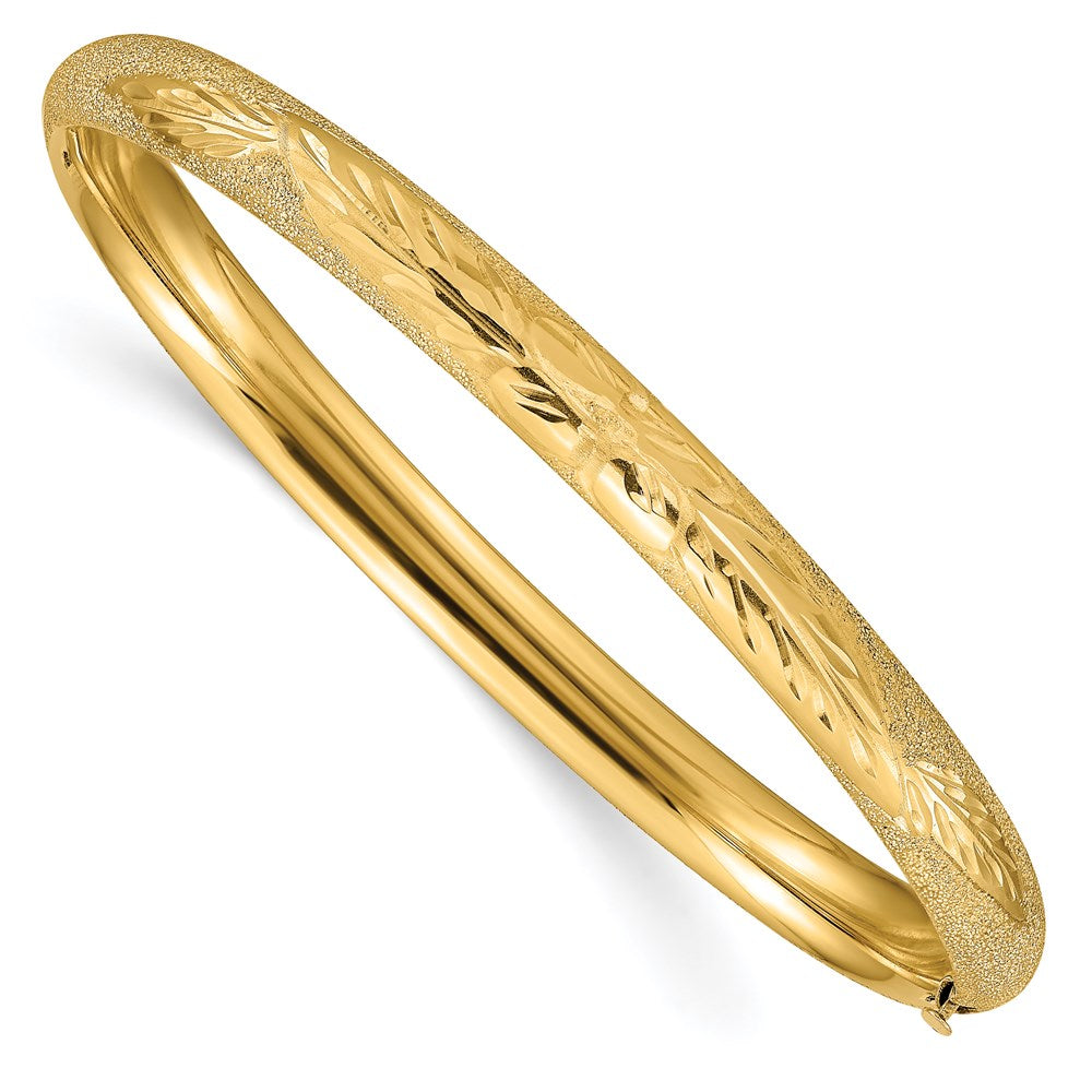 14K Yellow Gold 4/16 Oversized Laser Cut 6.00mm Hinged Oval Bangle Bracelet