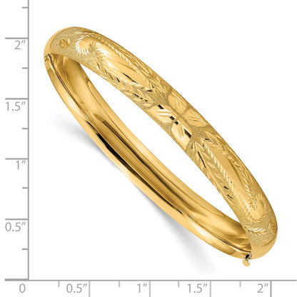 14K Yellow Gold 5/16 Laser Cut 8.00mm Hinged Oval Bangle Bracelet