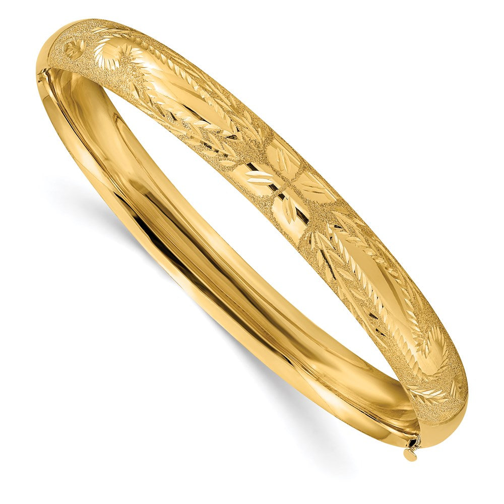 14K Yellow Gold 5/16 Oversized Laser Cut 8.00mm Hinged Oval Bangle Bracelet