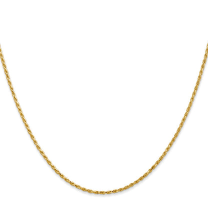 14K Yellow Gold 22 Inch 1.3mm Diamond Cut Solid Machine Made Rope With Lobster Clasp Chain Necklace