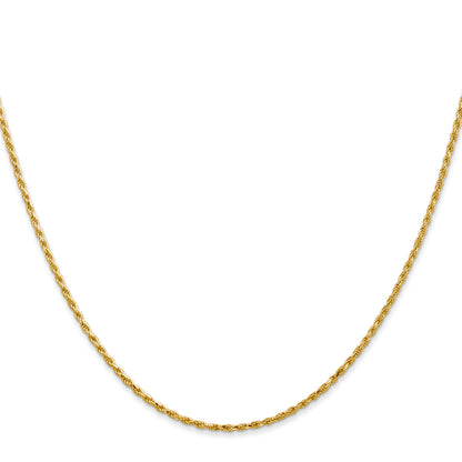 14K Yellow Gold 24 Inch 1.3mm Diamond Cut Solid Machine Made Rope With Lobster Clasp Chain Necklace