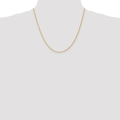 14K Yellow Gold 20 Inch 1.3mm Diamond Cut Solid Machine Made Rope With Lobster Clasp Chain Necklace