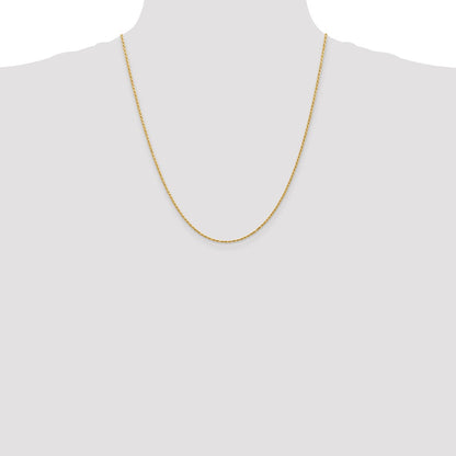 14K Yellow Gold 22 Inch 1.3mm Diamond Cut Solid Machine Made Rope With Lobster Clasp Chain Necklace