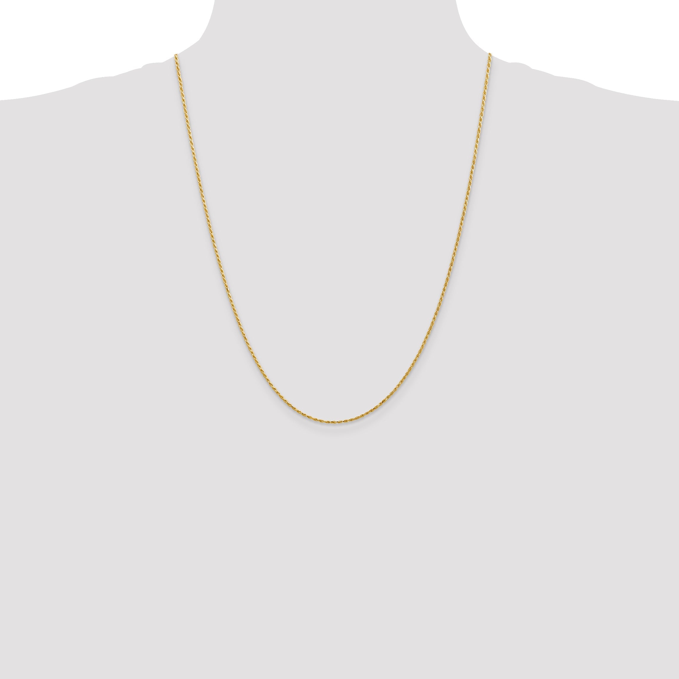 14K Yellow Gold 24 Inch 1.3mm Diamond Cut Solid Machine Made Rope With Lobster Clasp Chain Necklace