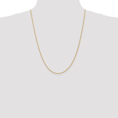 14K Yellow Gold 24 Inch 1.3mm Diamond Cut Solid Machine Made Rope With Lobster Clasp Chain Necklace