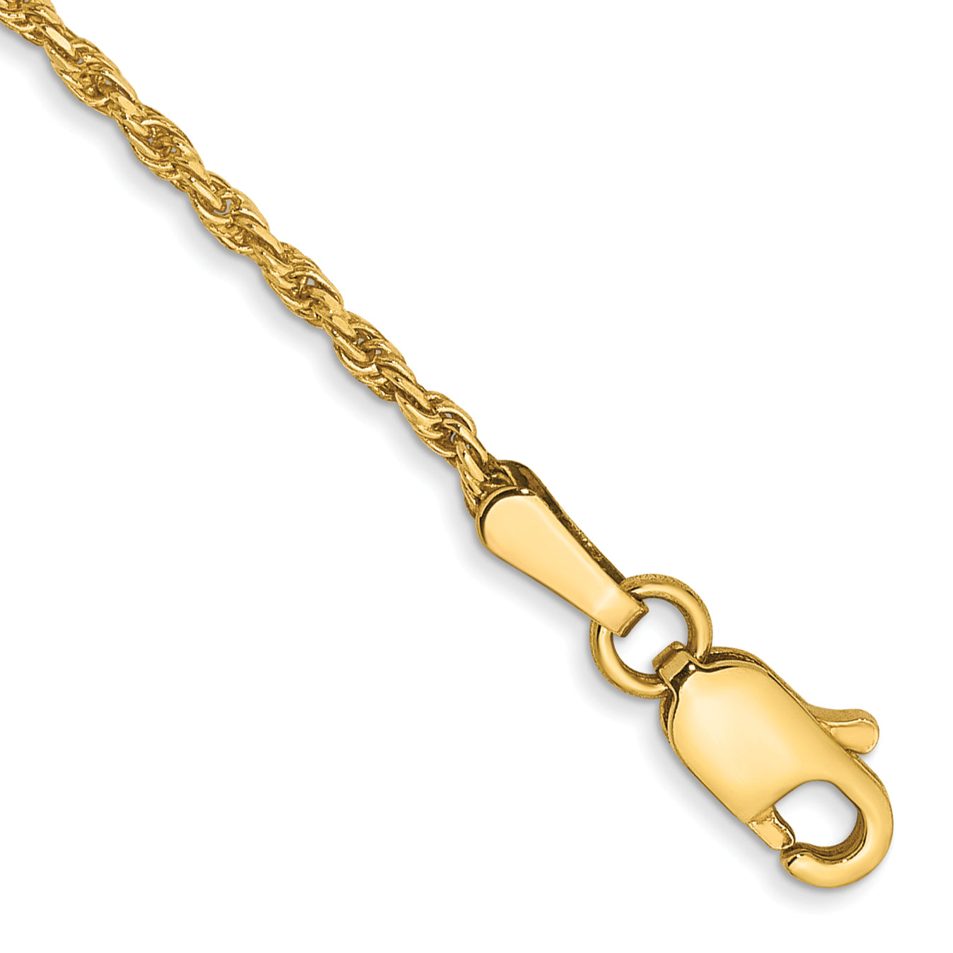 14k Yellow Gold 8 inch 1.3mm Diamond-cut Solid Machine Made Rope with Lobster Clasp Chain Bracelet