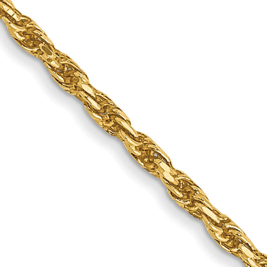 14K Yellow Gold 14 Inch 1.3mm Diamond Cut Solid Machine Made Rope With Lobster Clasp Chain Necklace