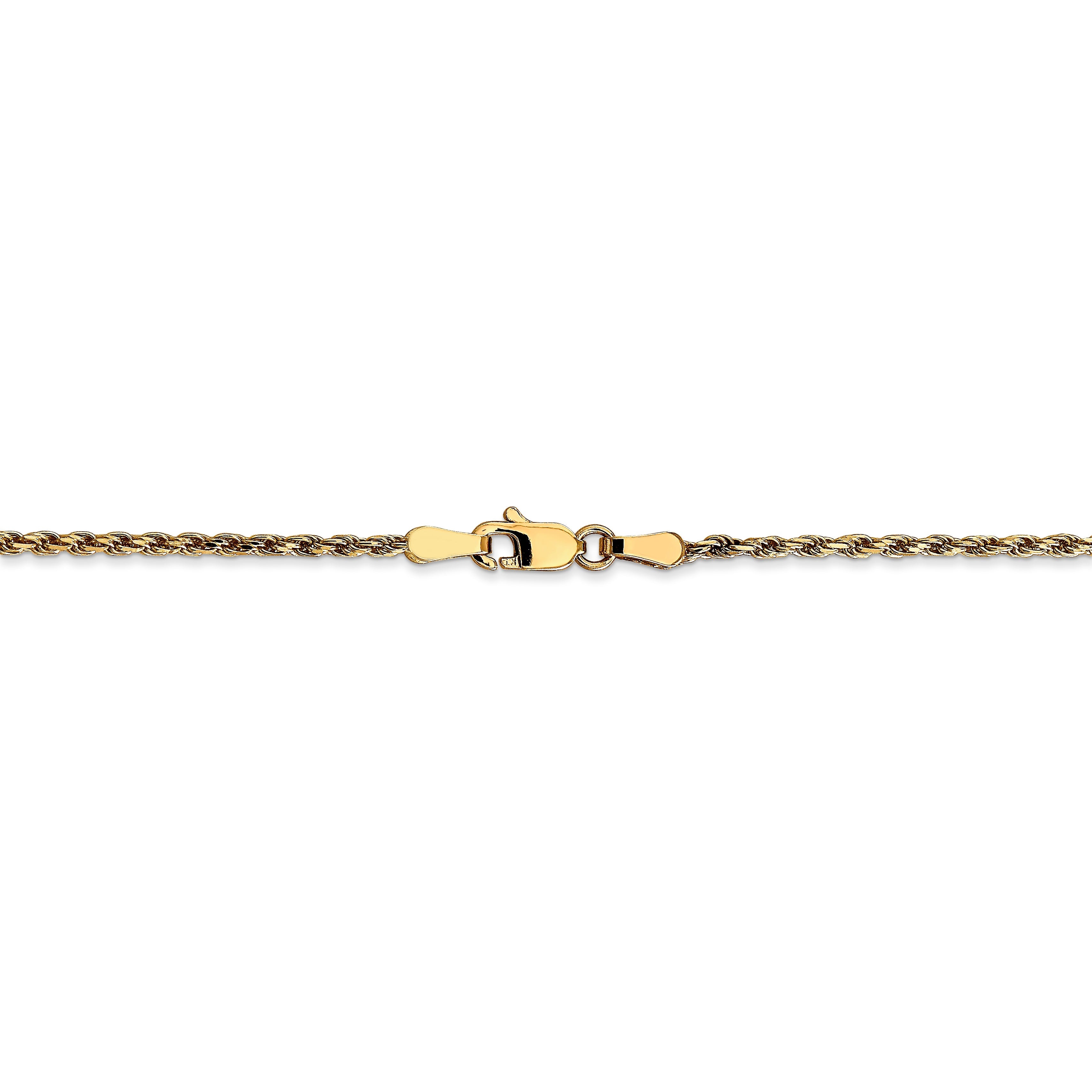 8 Inch 14K Yellow Gold 1.6mm Solid D/C Machine Made With Lobster Rope Chain Bracelet