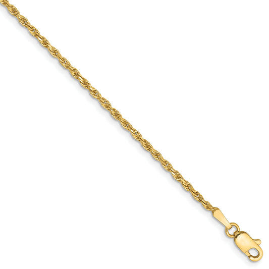 14k Yellow Gold 7 inch 1.75mm Diamond-cut Rope with Lobster Clasp Chain Bracelet