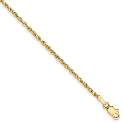 8 Inch 14K Yellow Gold 1.6mm Solid D/C Machine Made With Lobster Rope Chain Bracelet