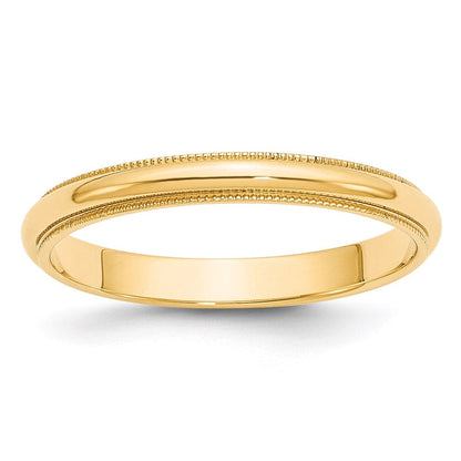 14k Yellow Gold 3mm Milgrain Half Round Wedding Band Ring