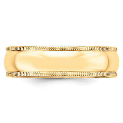 14k Yellow Gold 6mm Milgrain Half Round Wedding Band Ring
