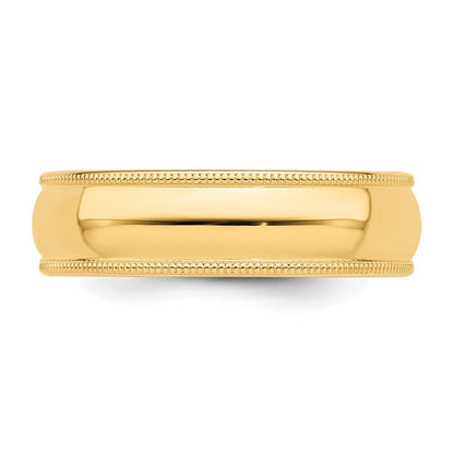 Solid 18K Yellow Gold 6mm Milgrain Half Round Men's/Women's Wedding Band Ring Size 13