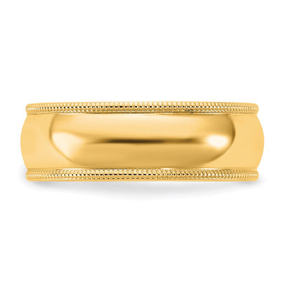 14K Yellow Gold 6.5mm Milgrain Half Round Band