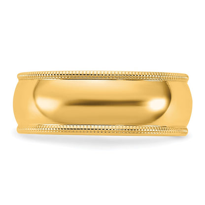 14K Yellow Gold 7mm Milgrain Half Round Band