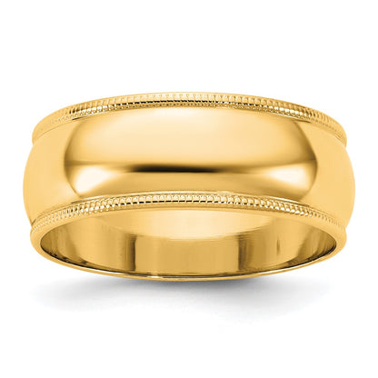 14K Yellow Gold 7mm Milgrain Half Round Band