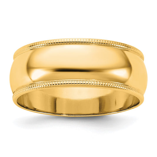 14K Yellow Gold 7mm Milgrain Half Round Band