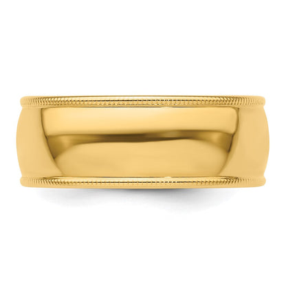 14k Yellow Gold 8mm Milgrain Half Round Wedding Band Ring