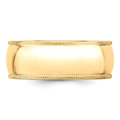 Solid 18K Yellow Gold 8mm Milgrain Half Round Men's/Women's Wedding Band Ring Size 8.5