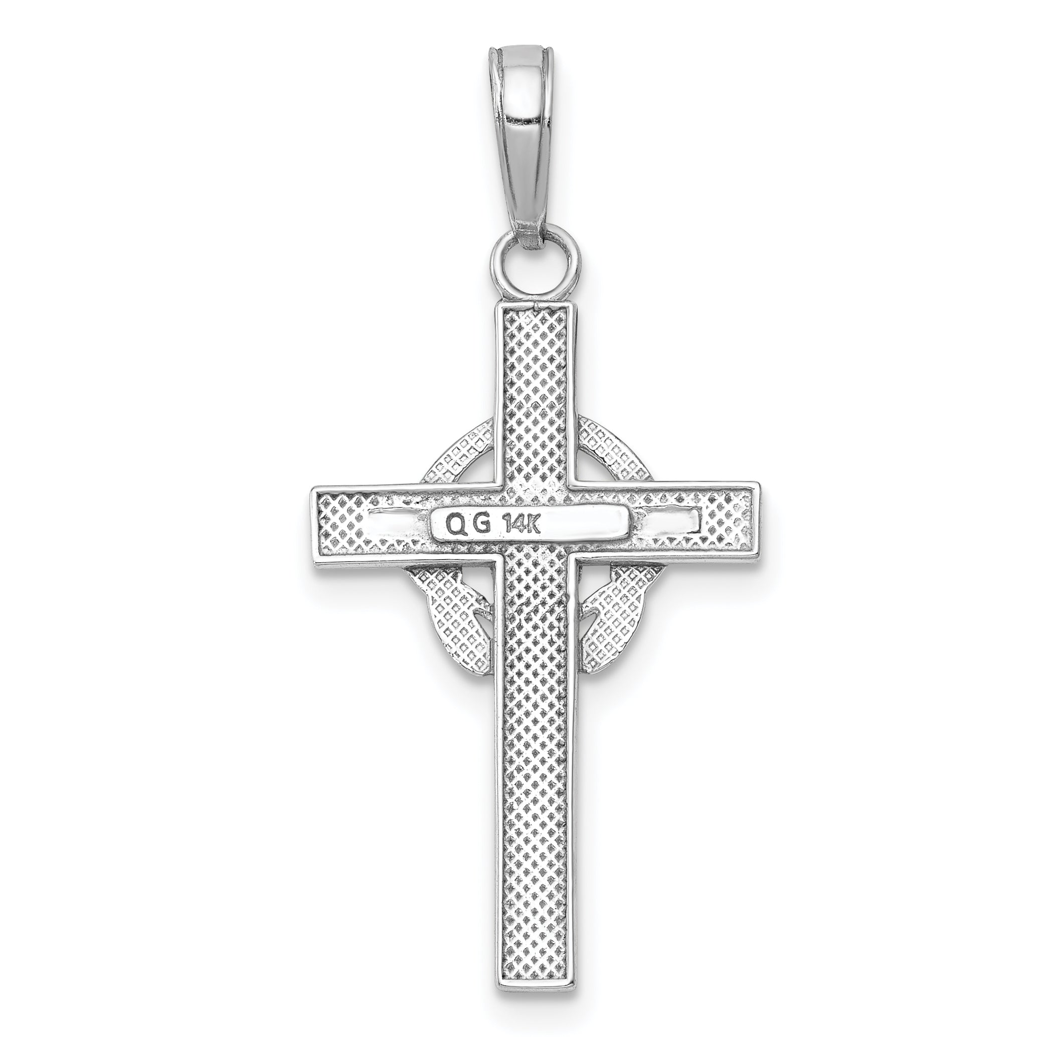 14K White Gold Polished Claddagh Cross Pendant