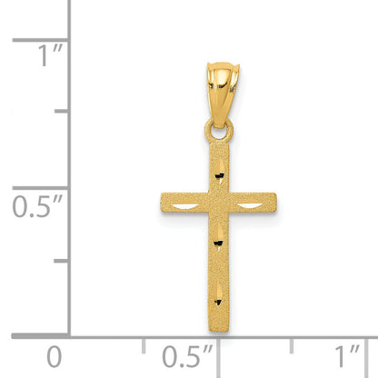 14K Yellow Gold Satin Diamond-Cut Cross Pendant