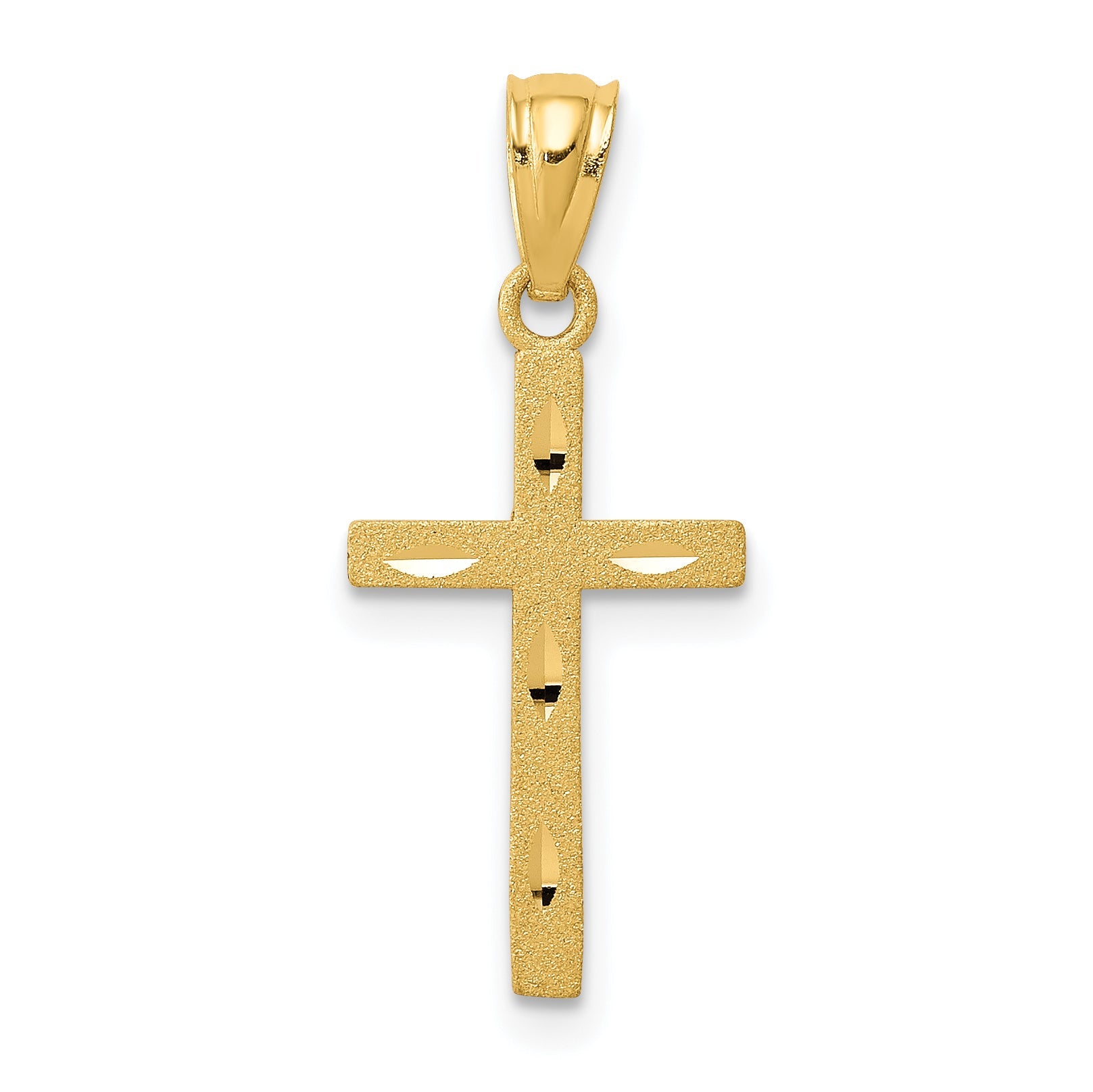 14K Yellow Gold Satin Diamond-Cut Cross Pendant