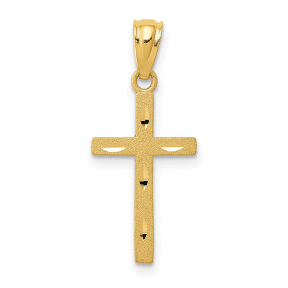 14K Yellow Gold Satin Diamond-Cut Cross Pendant