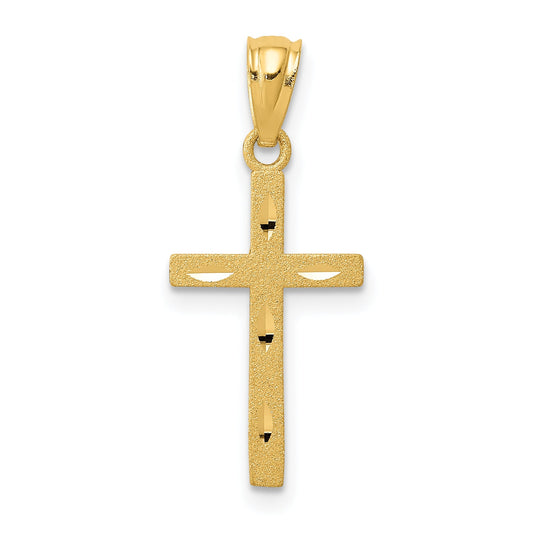 14K Yellow Gold Satin Diamond-Cut Cross Pendant
