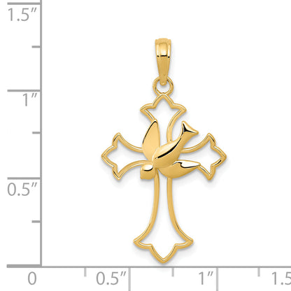 14K Yellow Gold Dove Cross Pendant