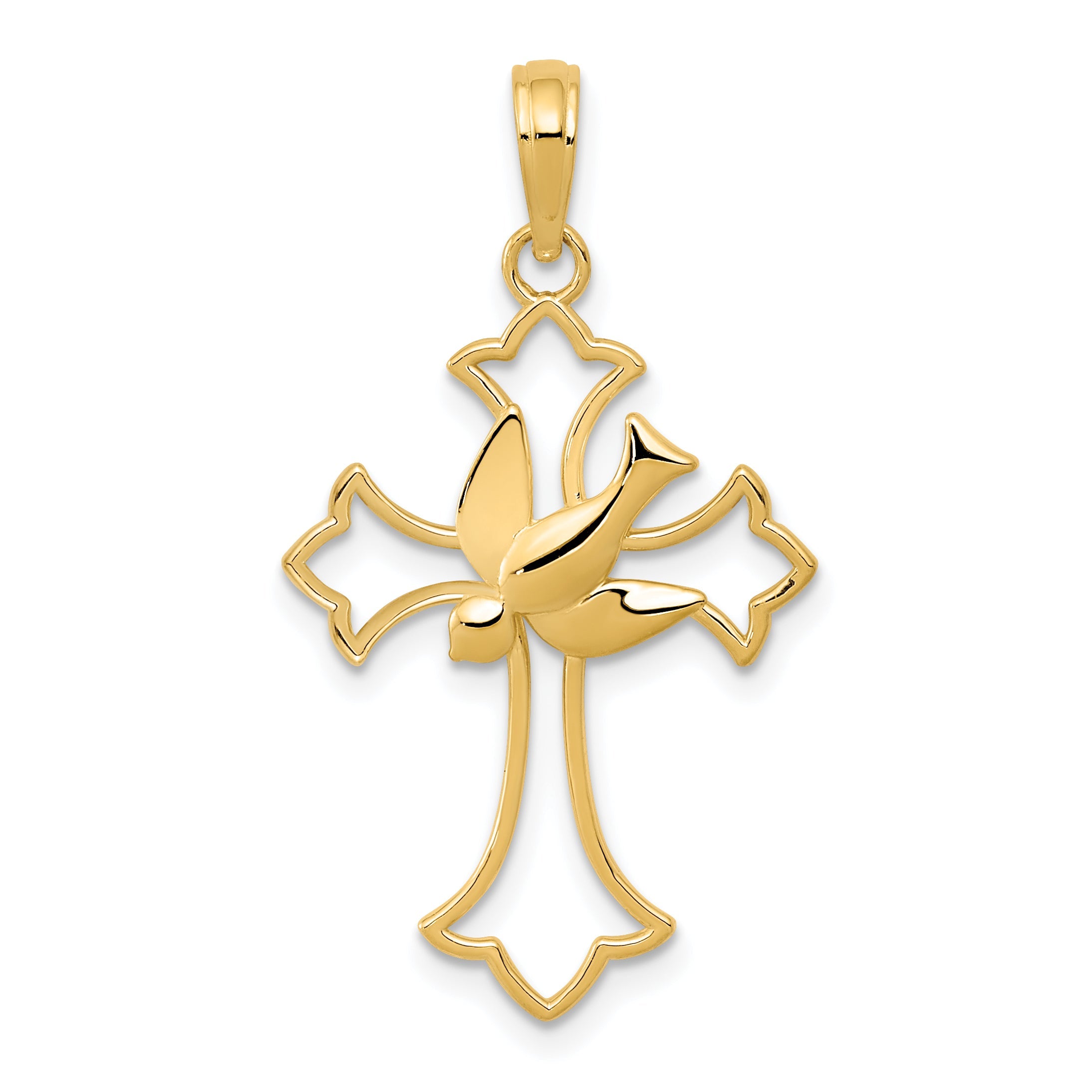 14K Yellow Gold Dove Cross Pendant