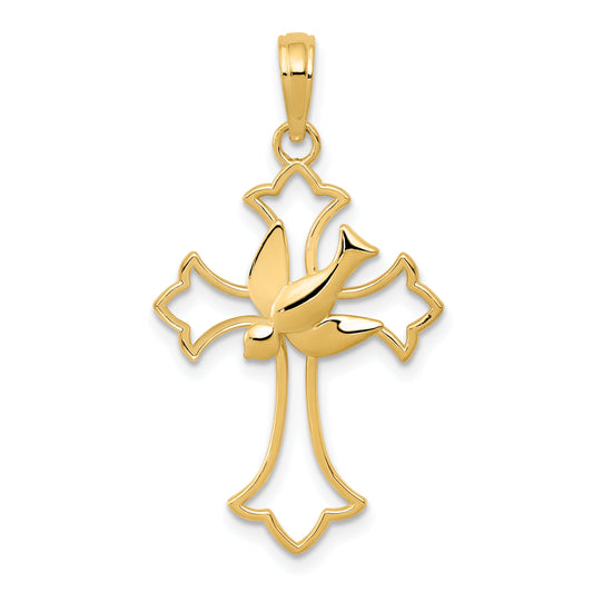14K Yellow Gold Dove Cross Pendant