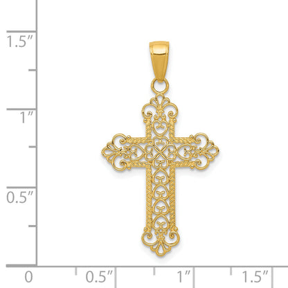 14K Yellow Gold Fleur De Lis Cross Charm