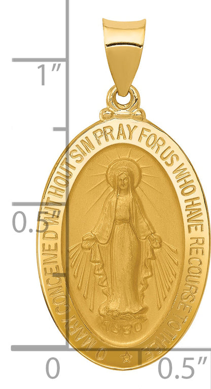 14K Yellow Gold Hollow Miraculous Medal Oval Pendant