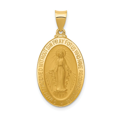 14K Yellow Gold Hollow Miraculous Medal Oval Pendant