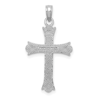 14K White Gold Fleur De Lis Cross Pendant