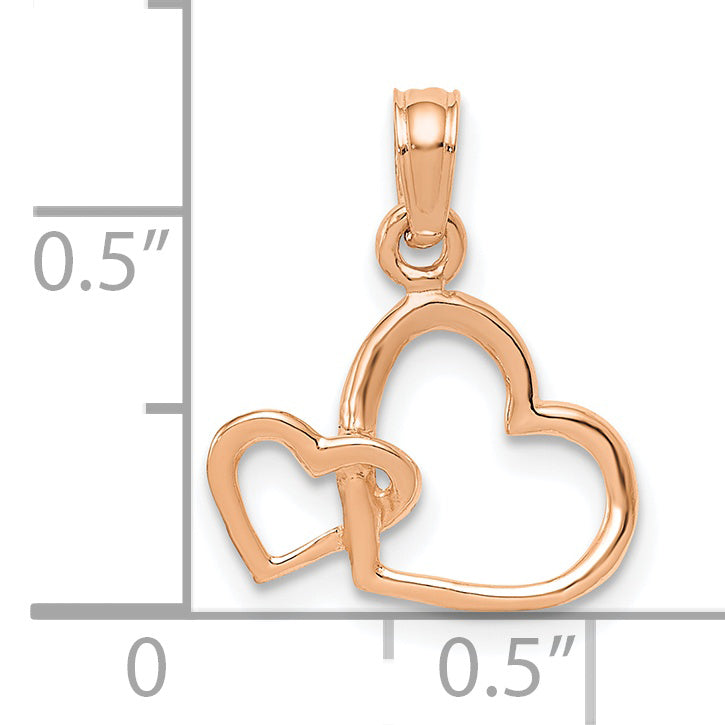 14K Rose Gold Polished Intertwined Double Heart Pendant