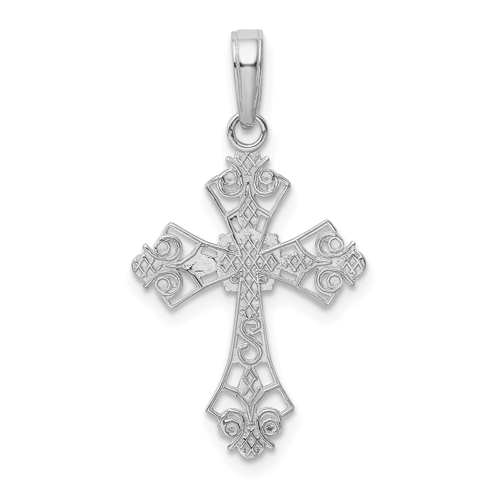 14K White Gold Filigree Cross Charm