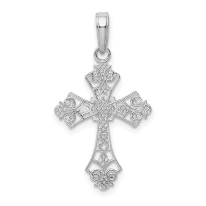 14K White Gold Filigree Cross Charm