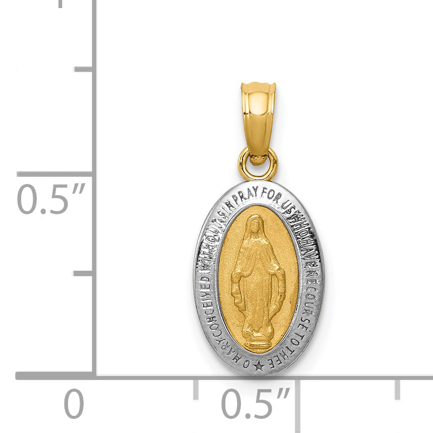 14K Yellow & Rhodium W/Rhodium Miraculous Medal Charm