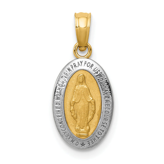 14K Yellow & Rhodium W/Rhodium Miraculous Medal Charm
