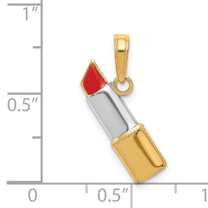14K Yellow & Rhodium And Enameled Lipstick Charm