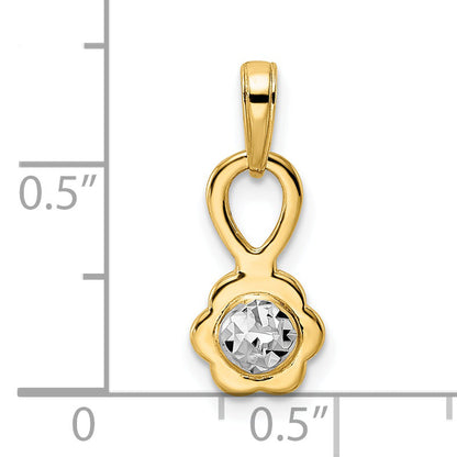 14K Yellow & Rhodium W/ White Diamond-Cut 3D Flower Pendant