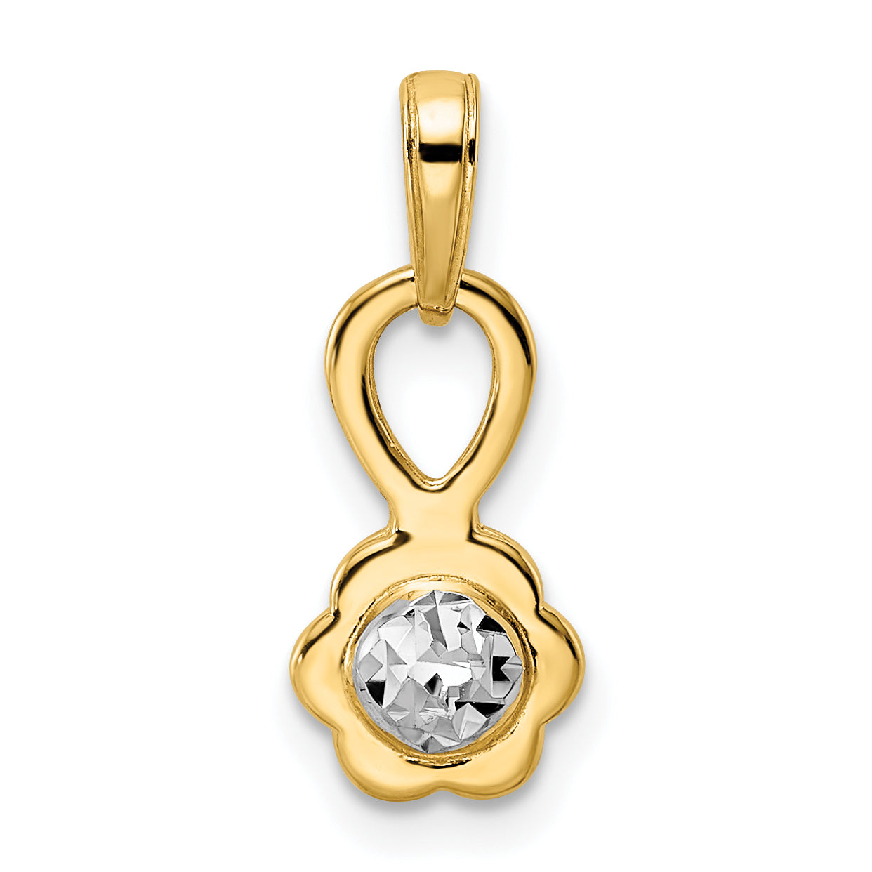 14K Yellow & Rhodium W/ White Diamond-Cut 3D Flower Pendant