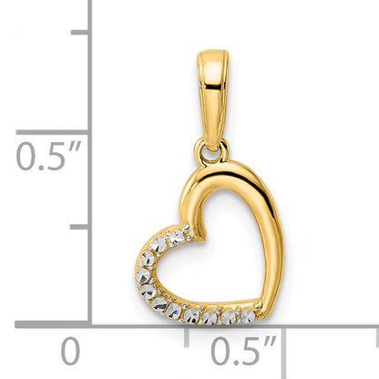 14K Yellow & Rhodium And White Diamond-Cut Heart Pendant