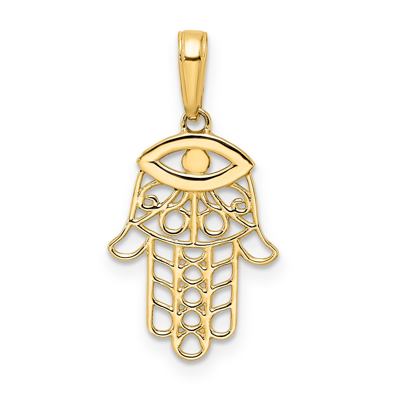 14K Yellow & Rhodium White D/C Evil Eye Hamsa Pendant