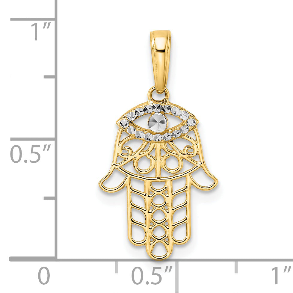14K Yellow & Rhodium White D/C Evil Eye Hamsa Pendant