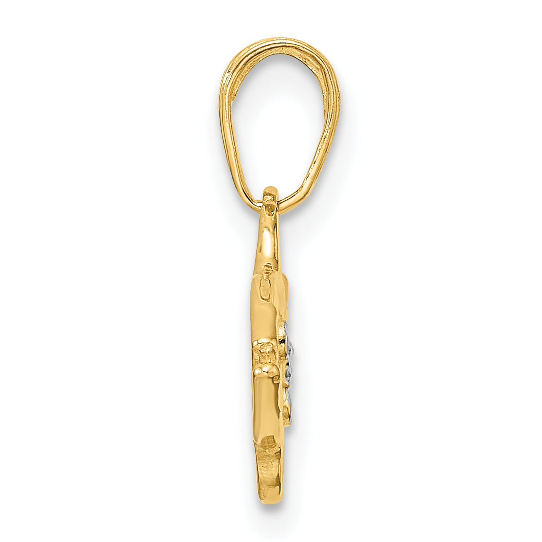 14K Yellow & Rhodium And White D/C Fish Pendant