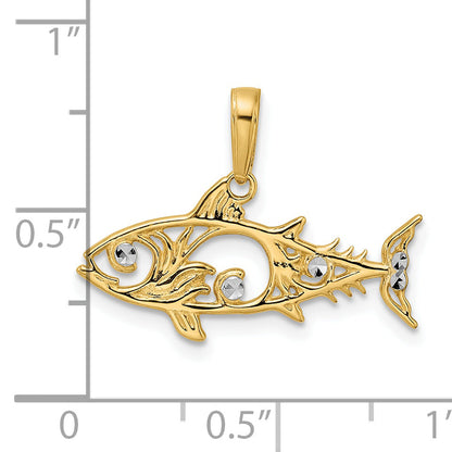 14K Yellow & Rhodium And White D/C Fish Pendant
